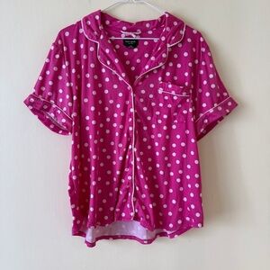 Kate Spade Pajama Top Womens XL Pink Polka Dot Notch Collar Short Sleeve Stretch